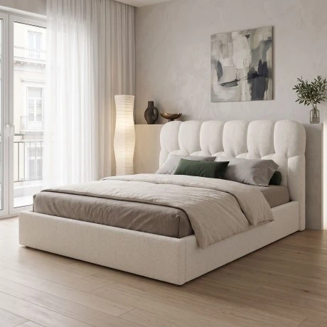Double bed Sectra pakoworld with storage space cream boucle fabric 160x200cm