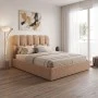 Κρεβάτι διπλό Sectra pakoworld με αποθηκευτικό χώρο terracotta μπουκλέ ύφασμα 160x200εκ