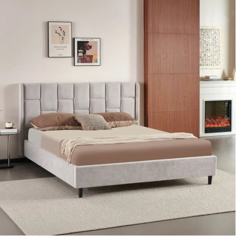 Double bed Sensa pakoworld light grey fabric 160x200cm