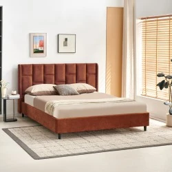 Double bed Sensa pakoworld tile red fabric 160x200cm