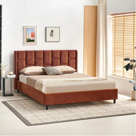 Double bed Sensa pakoworld tile red fabric 160x200cm