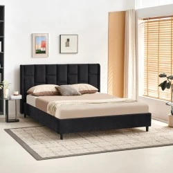 Double bed Sensa pakoworld black fabric 160x200cm