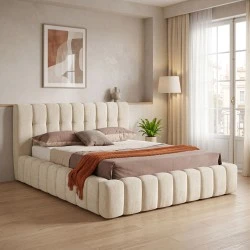 Double bed Vilou pakoworld with storage space ecru fabric 160x200cm