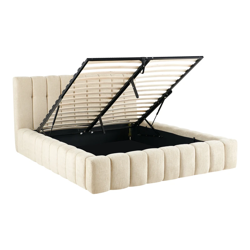 Double bed Vilou pakoworld with storage space ecru fabric 160x200cm