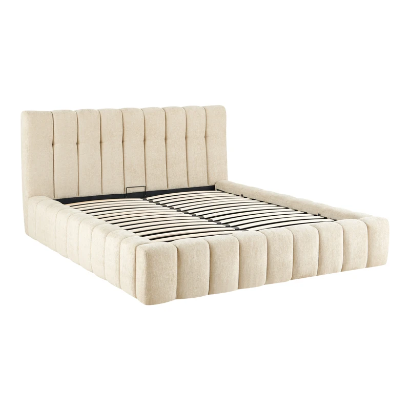 Double bed Vilou pakoworld with storage space ecru fabric 160x200cm