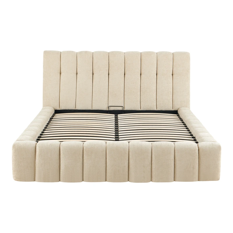 Double bed Vilou pakoworld with storage space ecru fabric 160x200cm