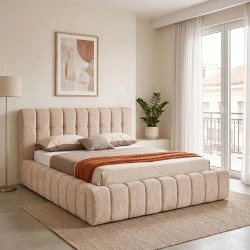 Double bed Vilou pakoworld with storage space beige fabric 160x200cm