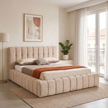 Double bed Vilou pakoworld with storage space beige fabric 160x200cm