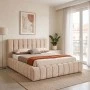 Double bed Vilou pakoworld with storage space beige fabric 160x200cm