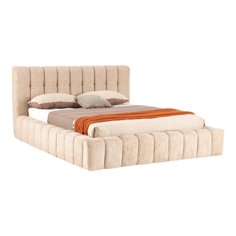 Double bed Vilou pakoworld with storage space beige fabric 160x200cm