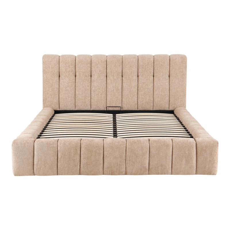 Double bed Vilou pakoworld with storage space beige fabric 160x200cm