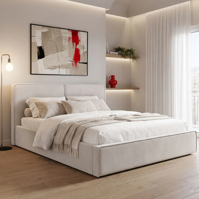 Double bed Zento pakoworld gray beige fabric 160x200cm