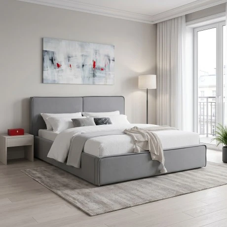Double bed Zento pakoworld grey fabric 160x200cm