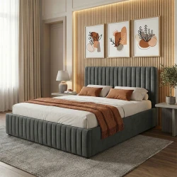 Κρεβάτι διπλό Zilin pakoworld ύφασμα ανθρακί με αποθηκευτικό χώρο 160x200εκ