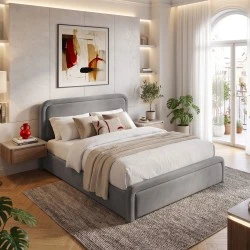Semi double bed with storage space Bendy pakoworld anthracite fabric 120x200cm Semi double bed with storage space Bendy pakoworld anthracite fabric 120x200cm