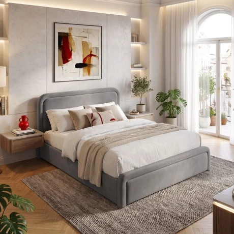 Semi double bed with storage space Bendy pakoworld anthracite fabric 120x200cm