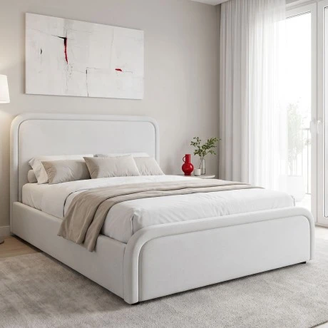 Semi double bed with storage space Bendy pakoworld gray beige fabric 120x200cm