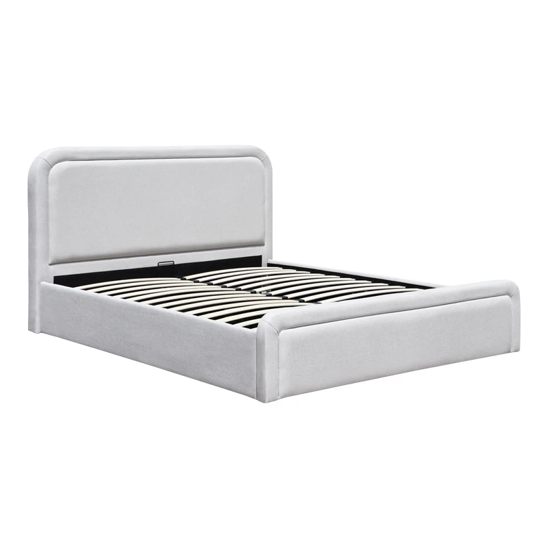 Semi double bed with storage space Bendy pakoworld gray beige fabric 120x200cm