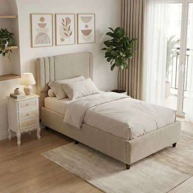 Κρεβάτι με αποθηκευτικό χώρο Lineo pakoworld μπουκλέ σε μπεζ απόχρωση 120x200εκ