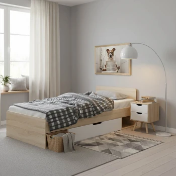 Letto pakoworld single bed with drawer in oak - white shade 90x200cm