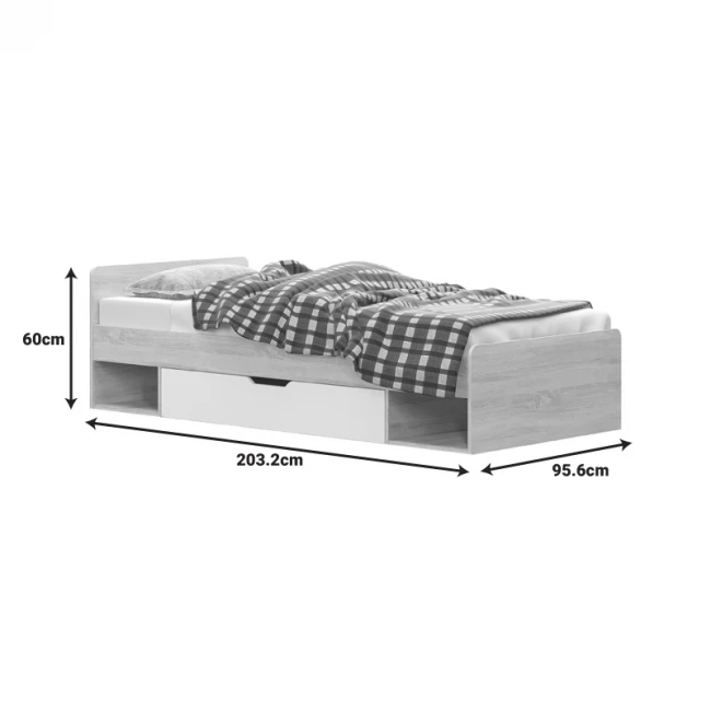 Letto pakoworld single bed with drawer in oak - white shade 90x200cm