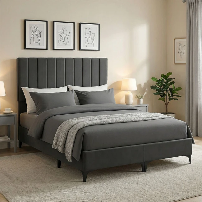 Κρεβάτι Moega pakoworld ύφασμα σε ανθρακί απόχρωση 160x200εκ