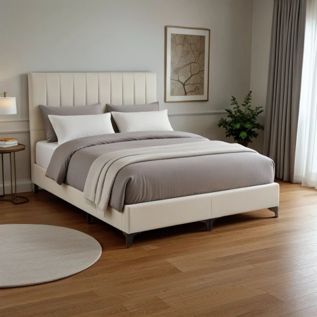 Κρεβάτι Moega pakoworld ύφασμα σε κρεμ απόχρωση 160x200εκ