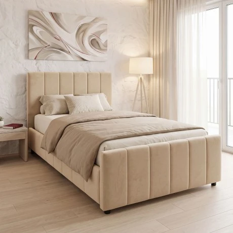 Single bed Doulia pakoworld beige velvet 100x200cm