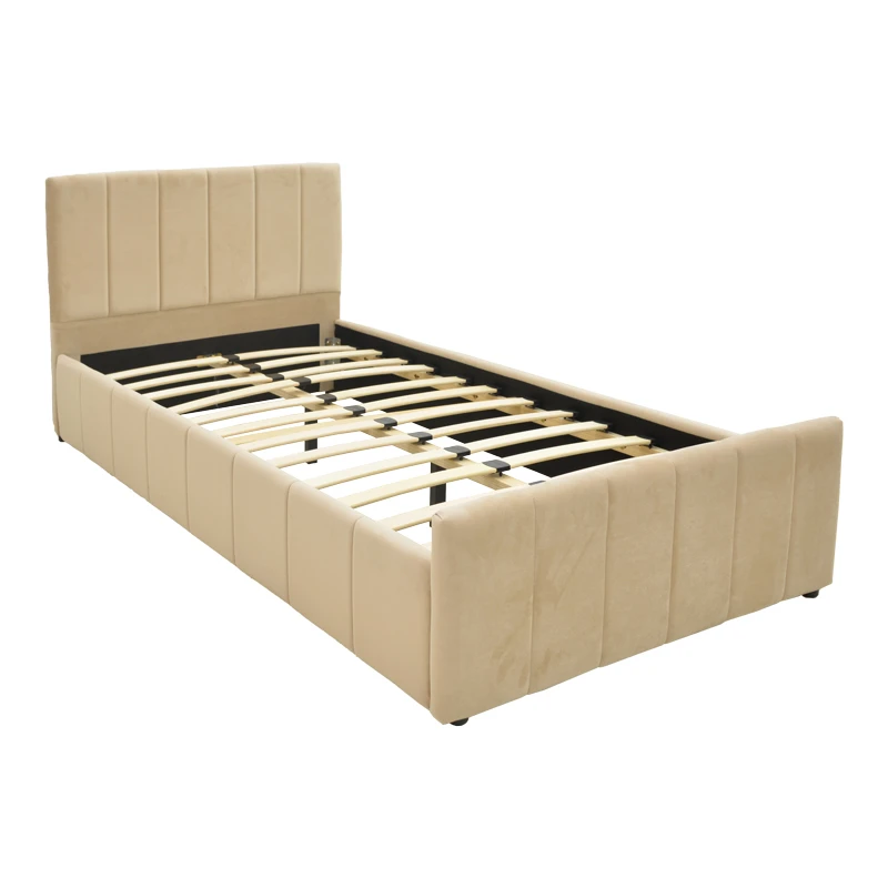 Single bed Doulia pakoworld beige velvet 100x200cm