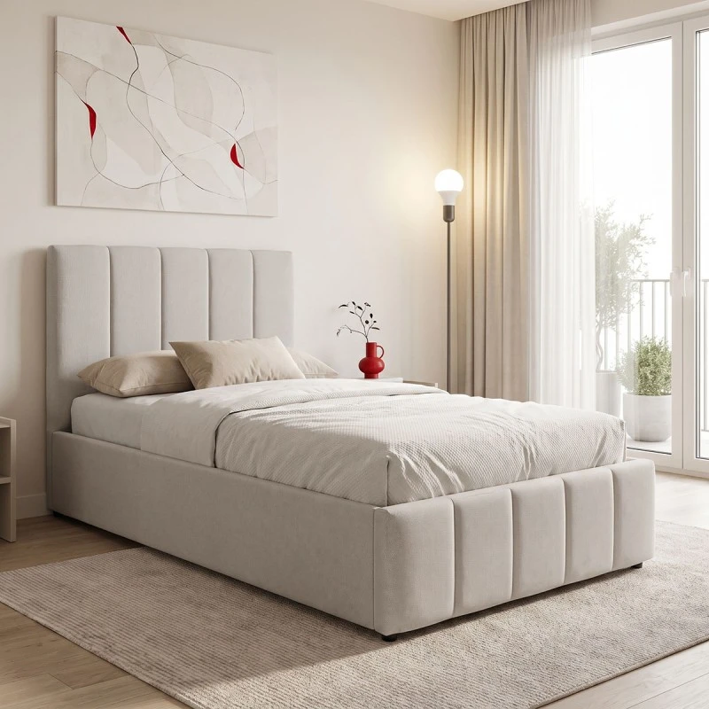 Single bed Rovio pakoworld gray beige fabric 100x200cm