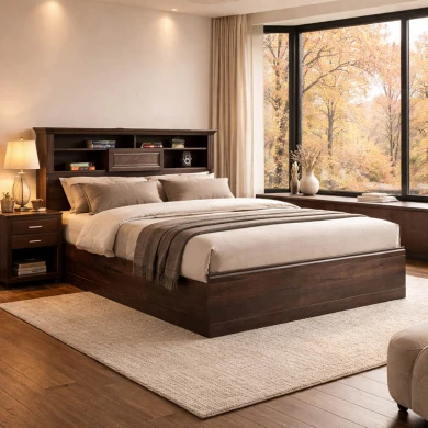 Double bed Mozart pakoworld in walnut colour 160x200cm