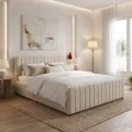 Myrelia pakoworld bed gray beige fabric 150x200cm