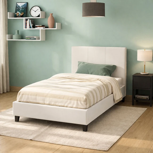 Κρεβάτι Nevil pakoworld 100x200 PU χρώμα λευκό ματ