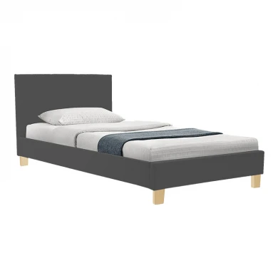 Κρεβάτι Nevil pakoworld ύφασμα ανθρακί με ξύλινο πόδι σε φυσική απόχρωση 100x200εκ