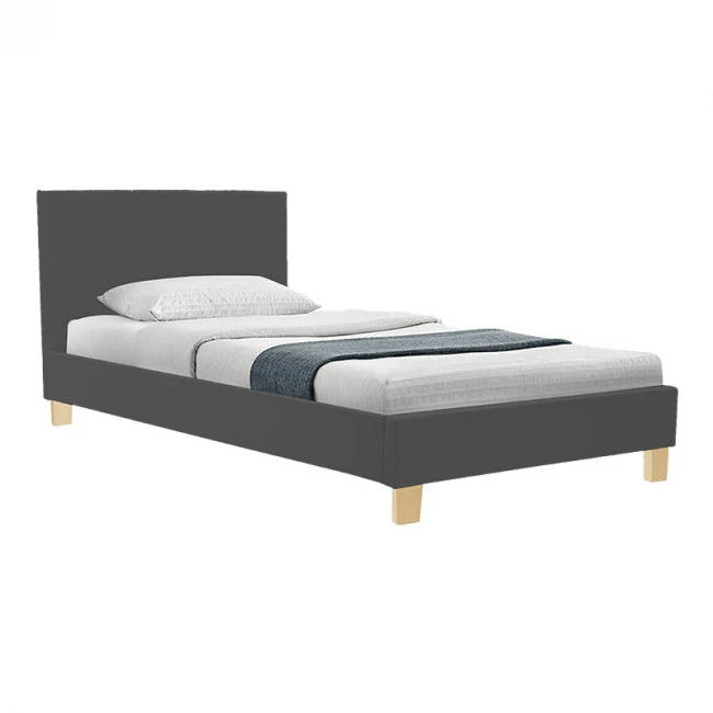 Κρεβάτι Nevil pakoworld ύφασμα ανθρακί με ξύλινο πόδι σε φυσική απόχρωση 100x200εκ