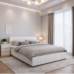 Double bed Norse pakoworld PU with storage space in white matte 160x200cm Double bed Norse pakoworld PU with storage space in white matte 160x200cm
