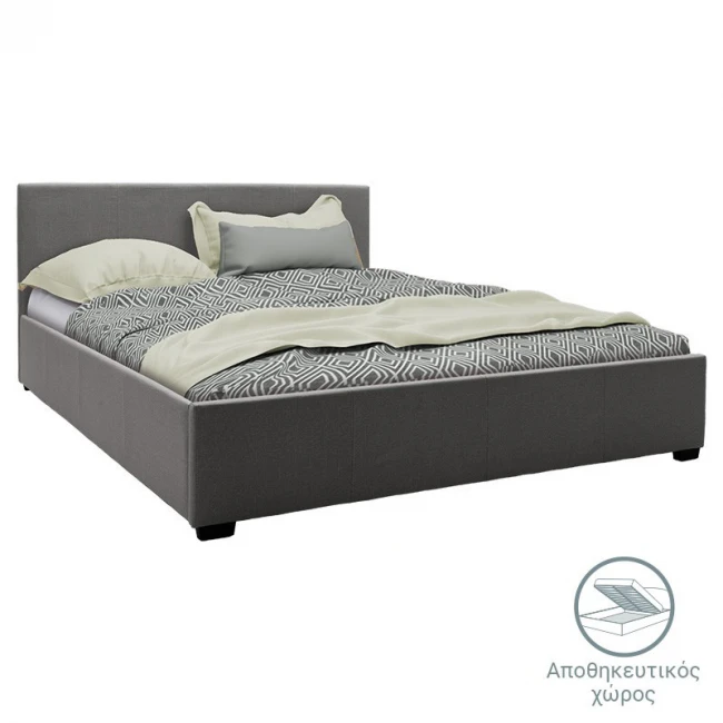 Double bed Norse pakoworld fabric with storage space in dark grey in matte 160x200cm