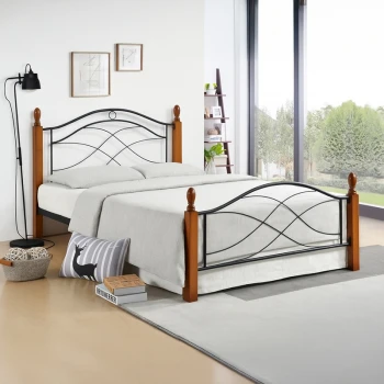 Κρεβάτι Polanian pakoworld ξύλο rubberwood σε καρυδί απόχρωση-μαύρο μέταλλο 90x190εκ