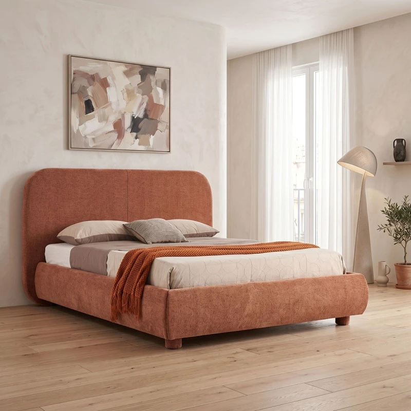 Bed Salena pakoworld terracotta fabric 160x200cm