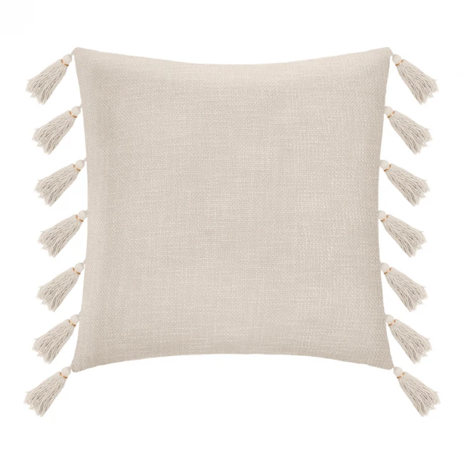 Deco cushion with fringes Erden pakoworld in ivory color 50x50cm