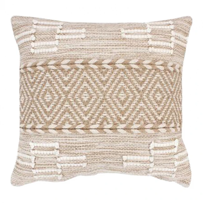 Μαξιλάρι Mitto Inart γιούτα-βαμβάκι σε μπεζ-λευκό απόχρωση  45x45x2εκ