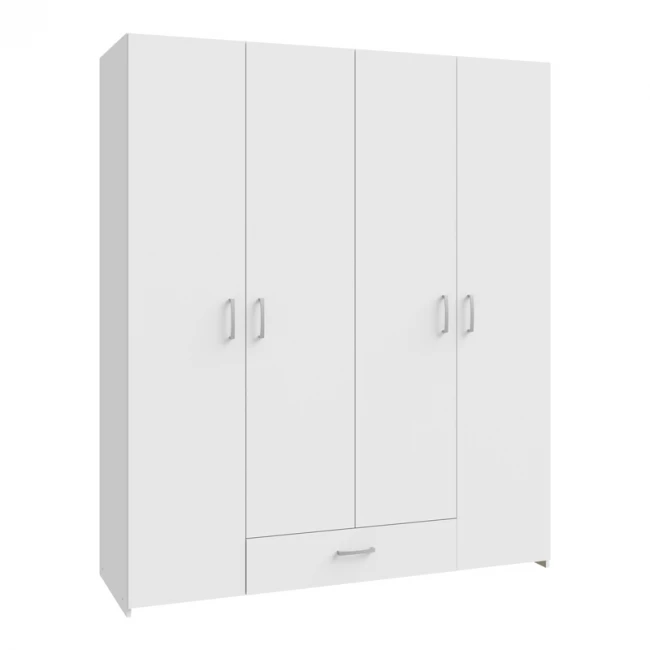 Ντουλάπα ανοιγόμενη τετράφυλλη Generiale pakoworld μελαμίνης λευκή με 3 ράφια γκρι 159x54.5x190.5εκ