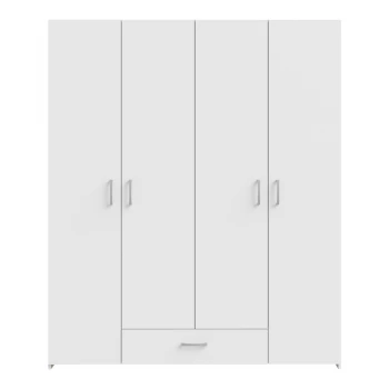 Ντουλάπα ανοιγόμενη τετράφυλλη Generiale pakoworld μελαμίνης λευκή με 3 ράφια γκρι 159x54.5x190.5εκ