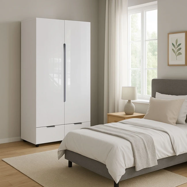 Double Wardrobe Afina pakoworld mdf in white glossy color 100x57x213cm
