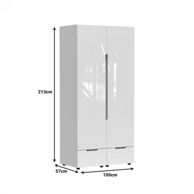 Double Wardrobe Afina pakoworld mdf in white glossy color 100x57x213cm