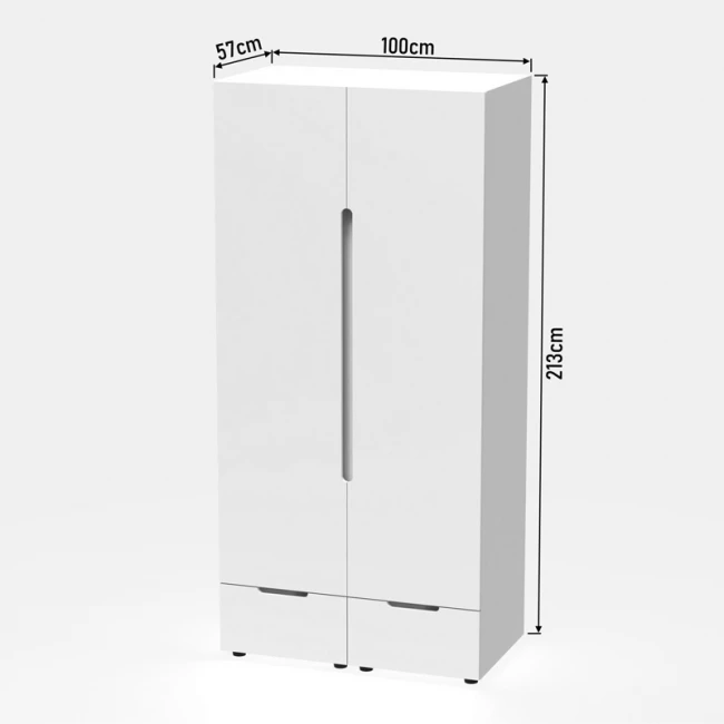 Double Wardrobe Afina pakoworld mdf in white glossy color 100x57x213cm