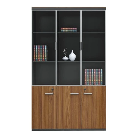 Professional bookcase Oscar pakoworld with doors by glass walnut-anhracite color 120x40x200cm