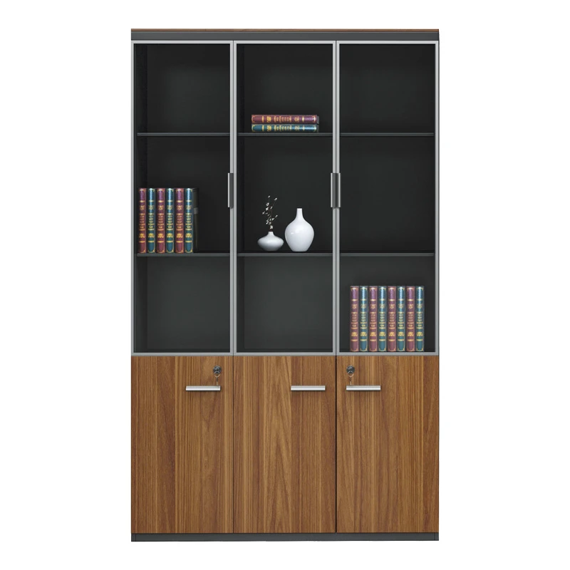 Bookcase Oscar pakoworld with doors by glass walnut-anhracite color 120x40x200cm