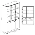 Bookcase Oscar pakoworld with doors by glass walnut-anhracite color 120x40x200cm