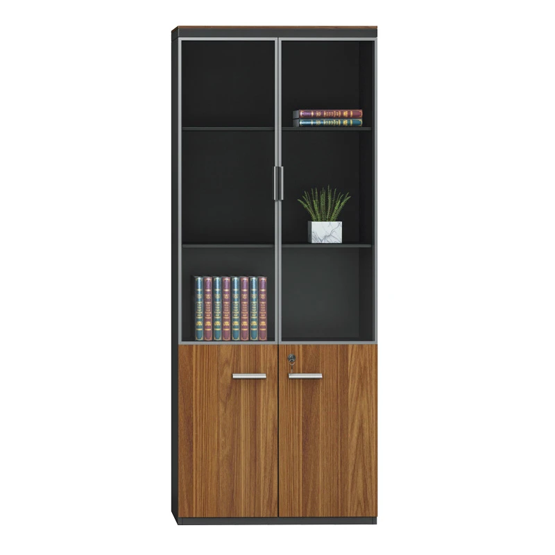 Bookcase Oscar pakoworld with doors by glass walnut-anhracite color 80x40x200cm